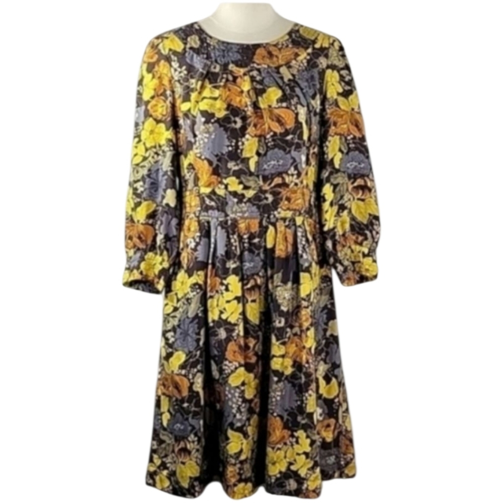 Halogen Silk Rose Print Ladies Long Sleeve Midi Dress Size 12